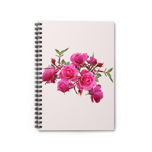 Floral Spiral Notebook - Ruled Line, Pink Roses Journal, Gift for Writers, Floral Stationery, Cute Notepad for Students