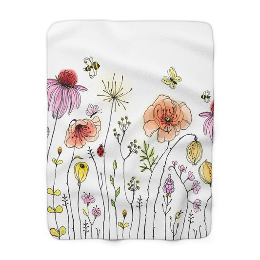 Floral Sherpa Fleece Blanket, Cozy Teen College Kid Gift, Soft Warm Throw, Home Decor Accent, Dorm Room Essential, Winter Blanket