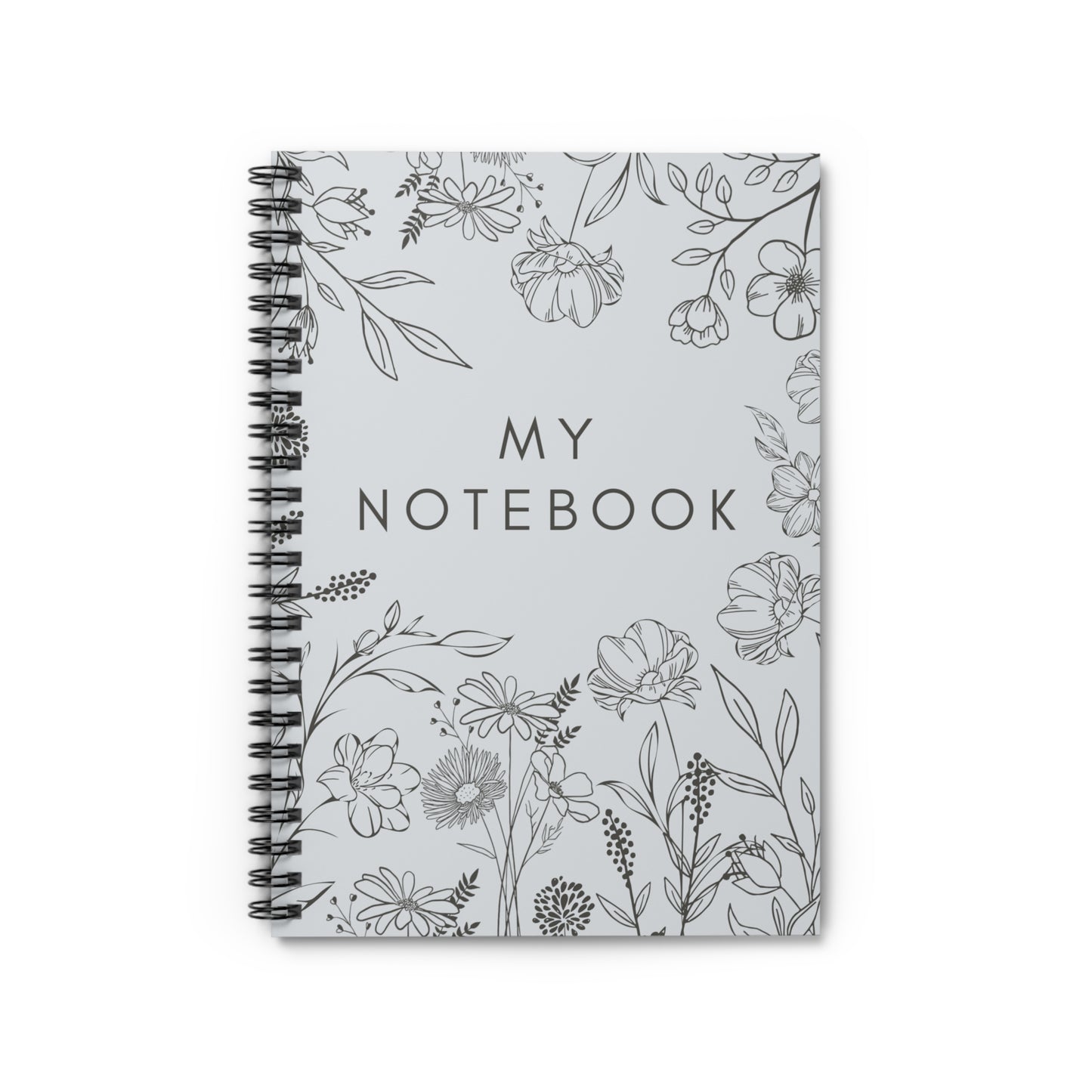 Floral Outlined Spiral Notebook - Ruled Line, Blank Journal, Lined Notepad, Pretty Flower Sketchbook, Minimalist Stationery Gift