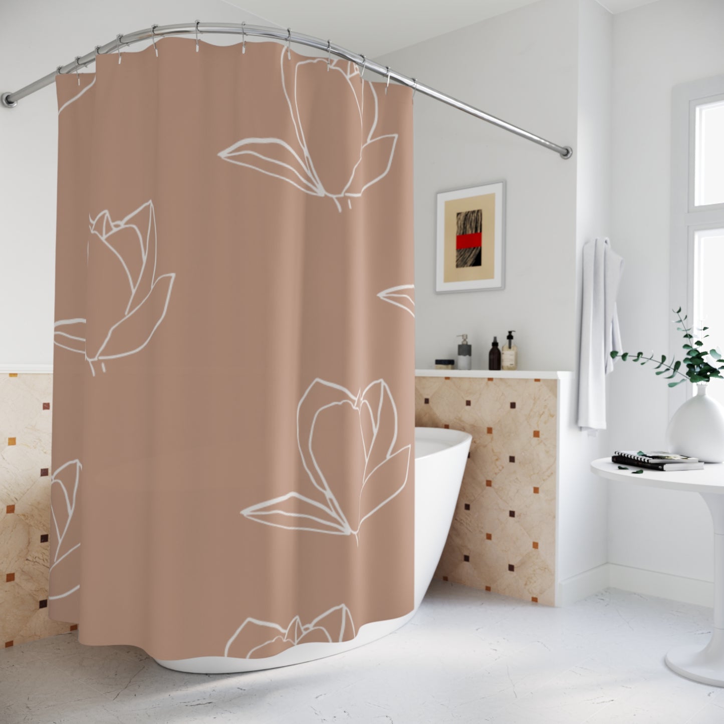 Mauve Shower Curtain, Beige Aesthetic College Dorm Bathroom Decor, Boho Fabric Bathroom Curtain, Trendy Neutral Shower Curtain, Unique