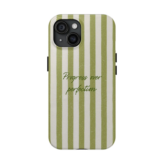 Phone Case: Cute Green & Neutral Stripe for the Elevated Miss