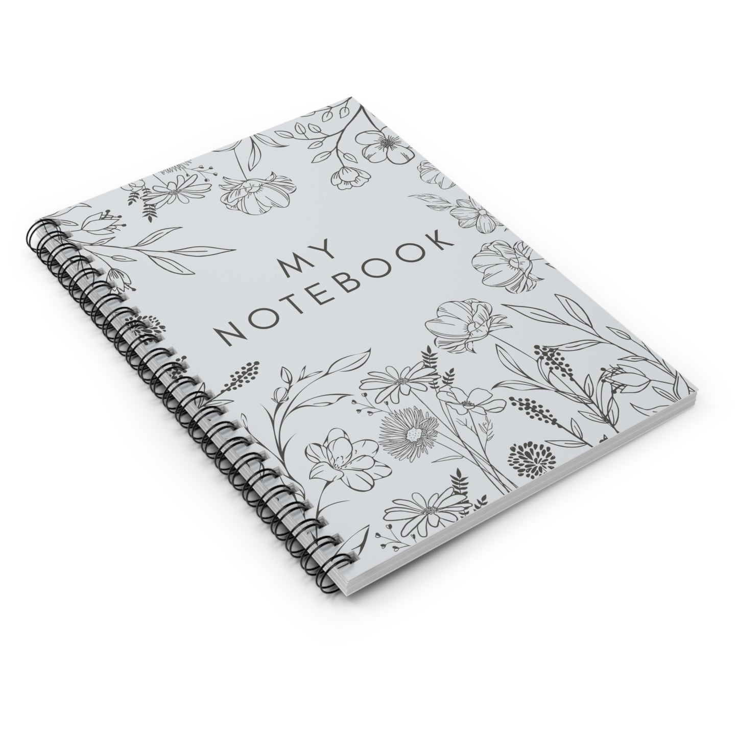 Floral Outlined Spiral Notebook - Ruled Line, Blank Journal, Lined Notepad, Pretty Flower Sketchbook, Minimalist Stationery Gift