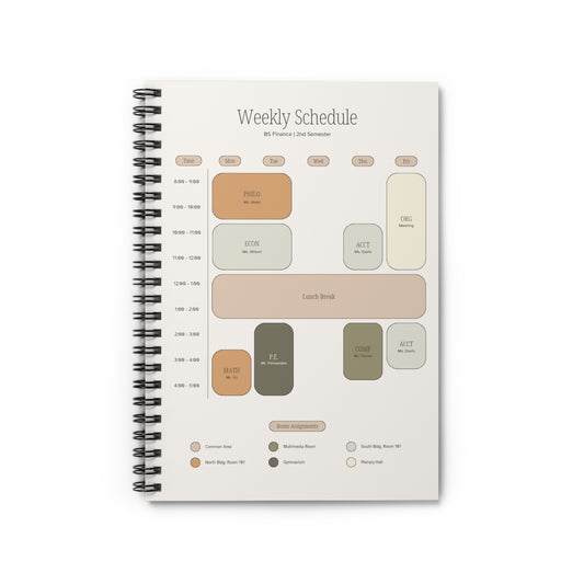 Finance Major Weekly Schedule Spiral Notebook, Ruled Line, College Student Planner, Budget Tracker Journal, Study Organizer, Academic Diary