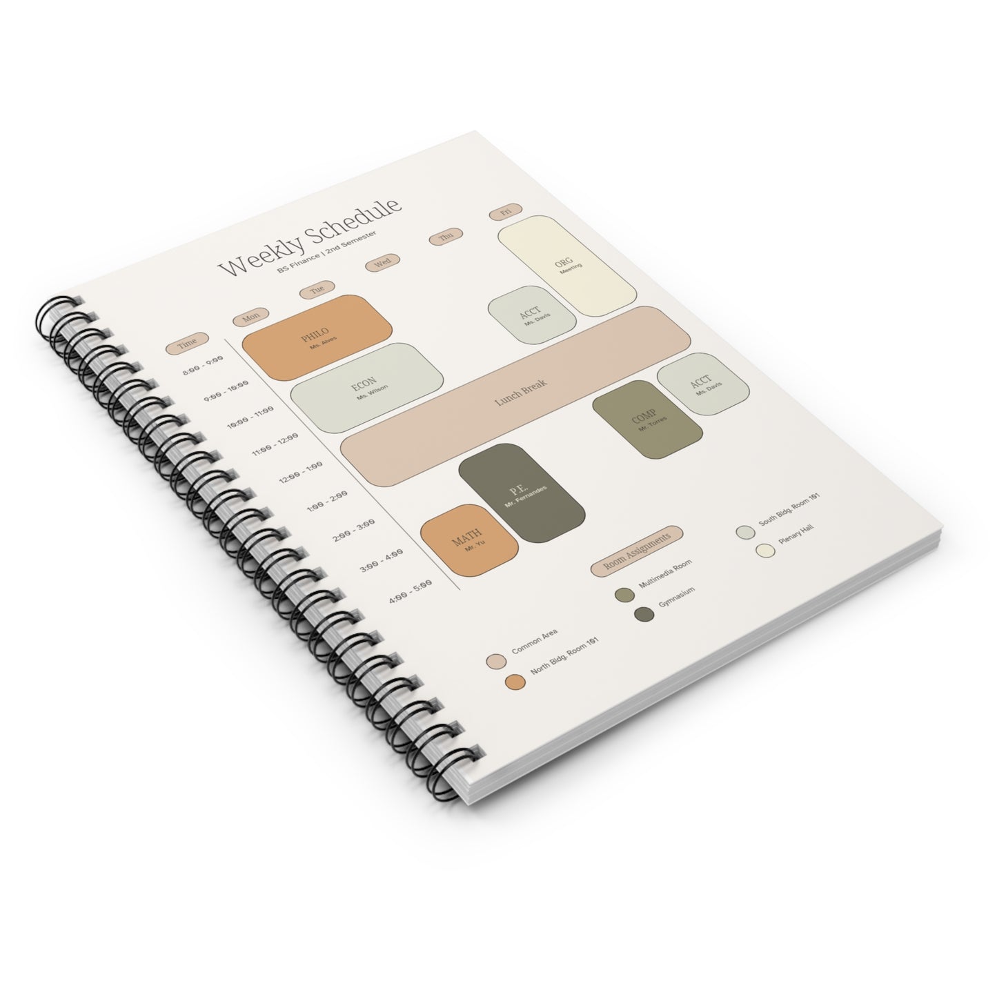 Finance Major Weekly Schedule Spiral Notebook, Ruled Line, College Student Planner, Budget Tracker Journal, Study Organizer, Academic Diary