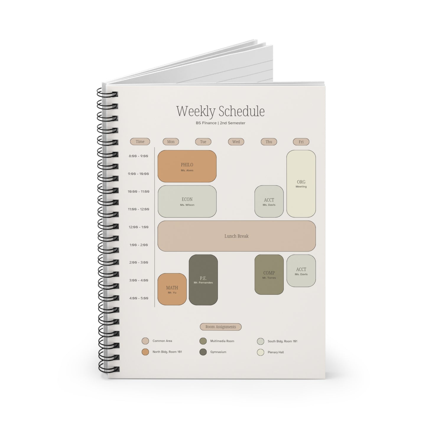 Finance Major Weekly Schedule Spiral Notebook, Ruled Line, College Student Planner, Budget Tracker Journal, Study Organizer, Academic Diary