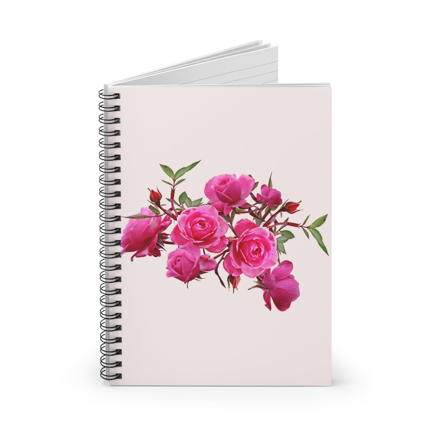 Floral Spiral Notebook - Ruled Line, Pink Roses Journal, Gift for Writers, Floral Stationery, Cute Notepad for Students