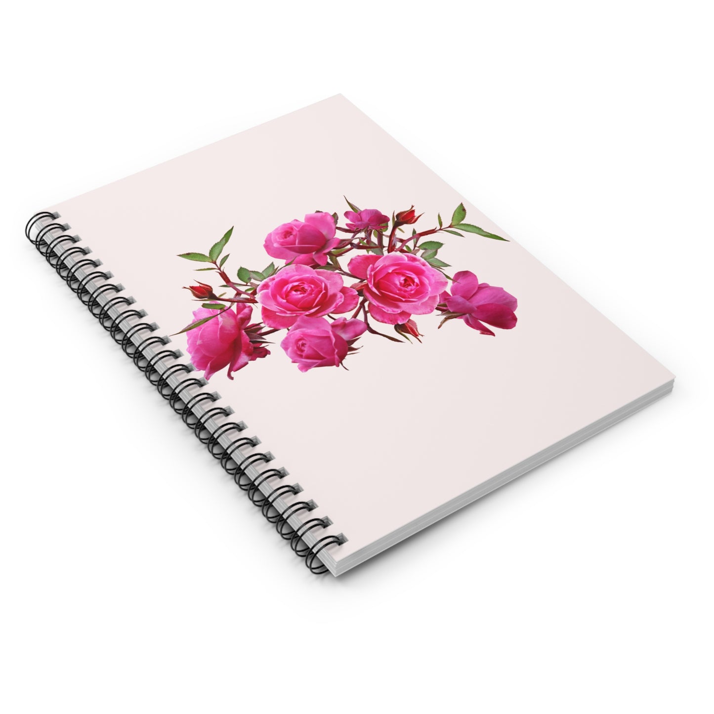 Floral Spiral Notebook - Ruled Line, Pink Roses Journal, Gift for Writers, Floral Stationery, Cute Notepad for Students